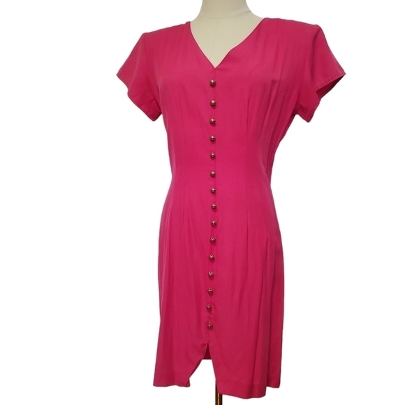 Vintage Chablis Pink Button Front Short Sleeve Dress - Picture 2 of 8